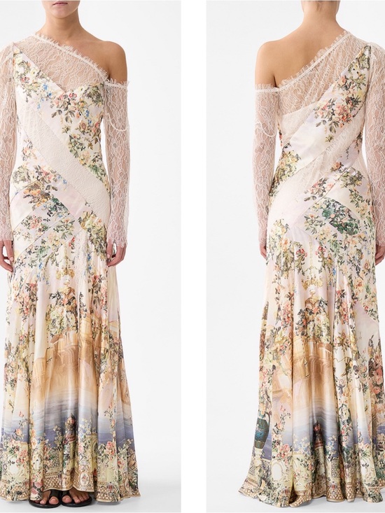 Camilla Dresses & Skirts - CAMILLA Lace Splice One Shoulder Long Sleeve Silk Maxi Dress Size M